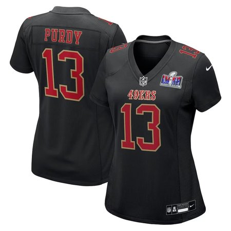 Women's San Francisco 49ers #13 Brock Purdy Nike Black Super Bowl LVIII Carbon Fashion Game Player Jersey